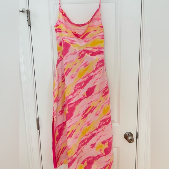 Aqua Pink and Yellow Sunset Dress - Picture 3 of 9